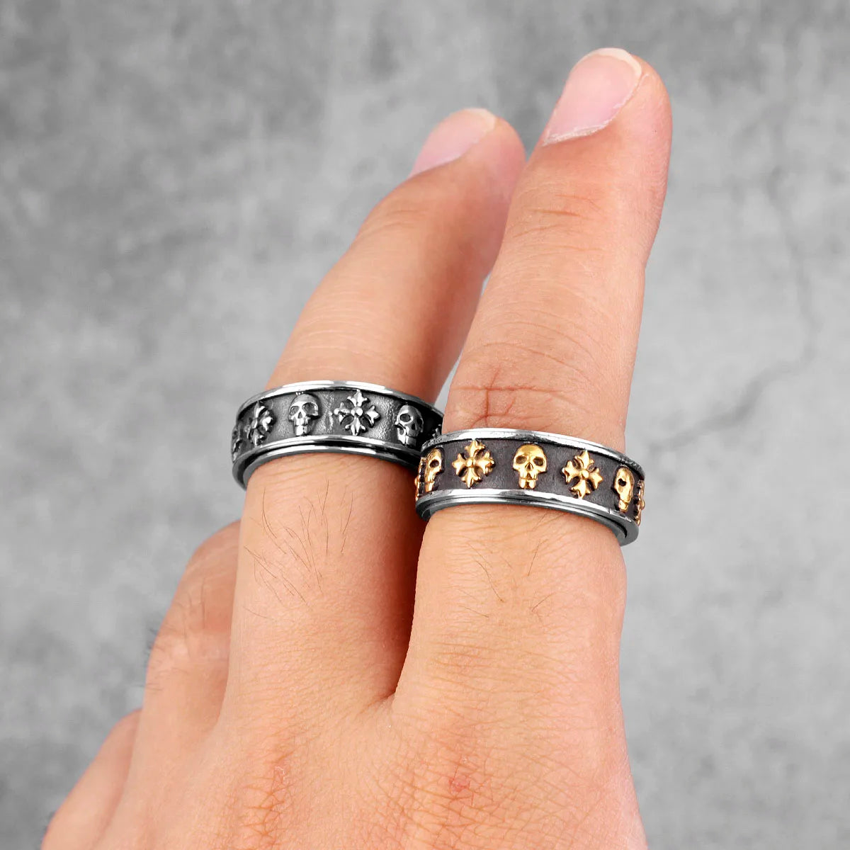 Cross Skull Rotatable Ring