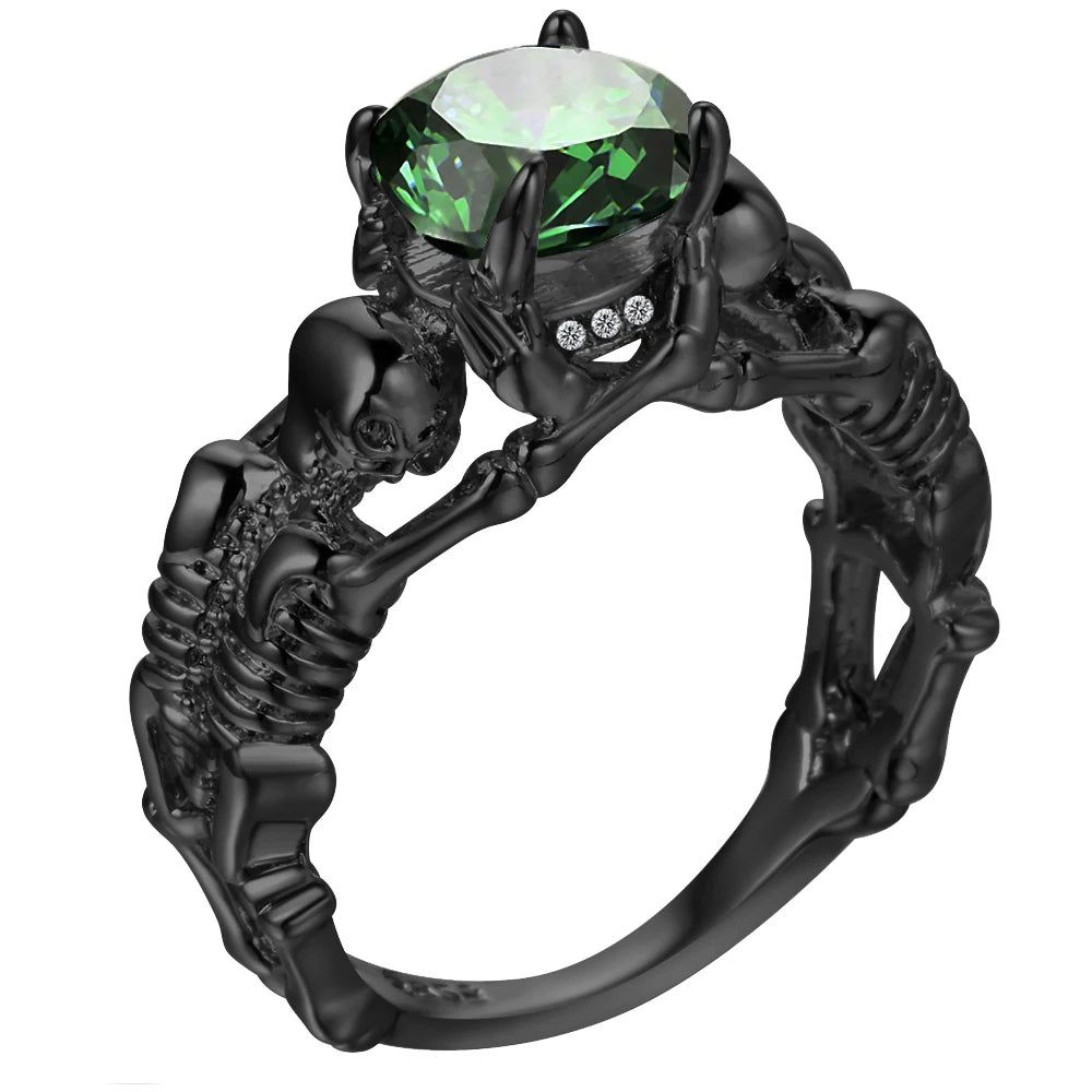 Skeleton Ring with Black Stone
