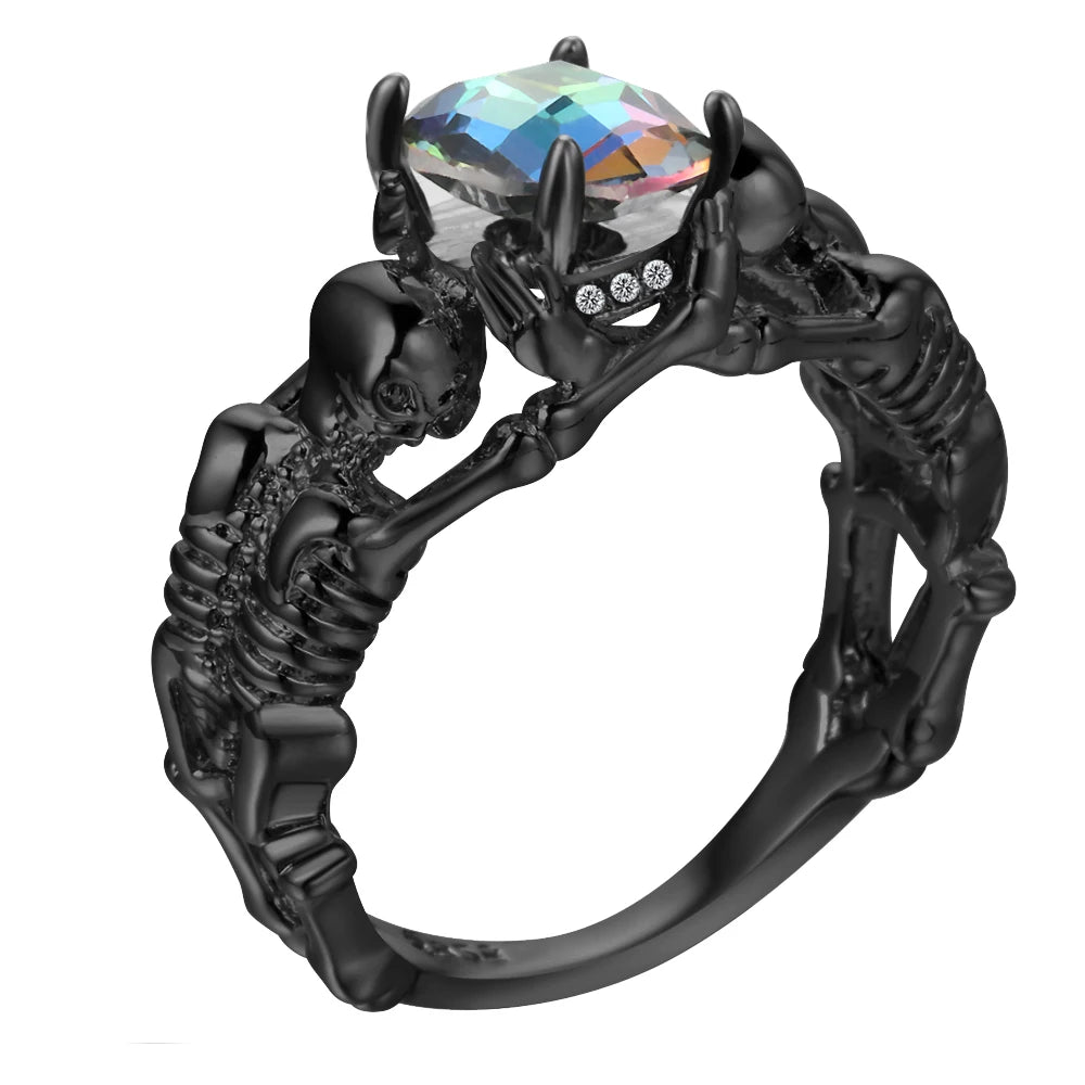 Skeleton Ring with Black Stone