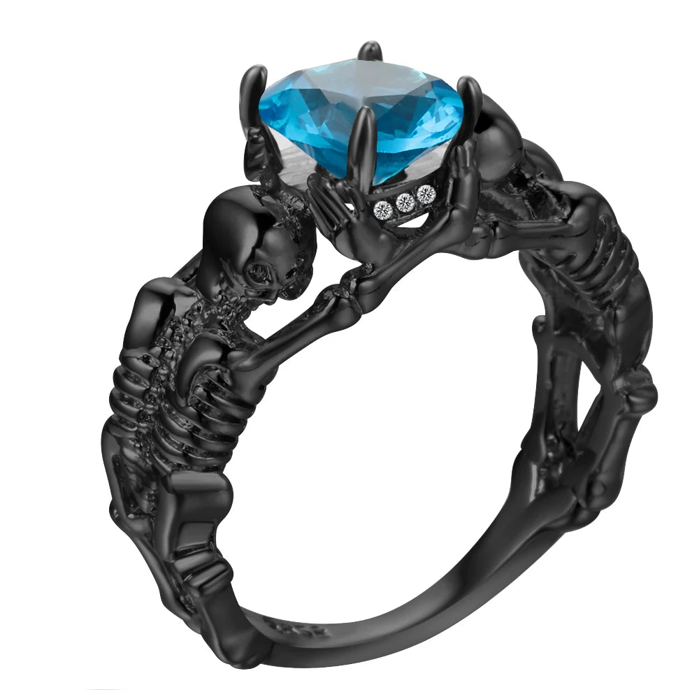 Skeleton Ring with Black Stone