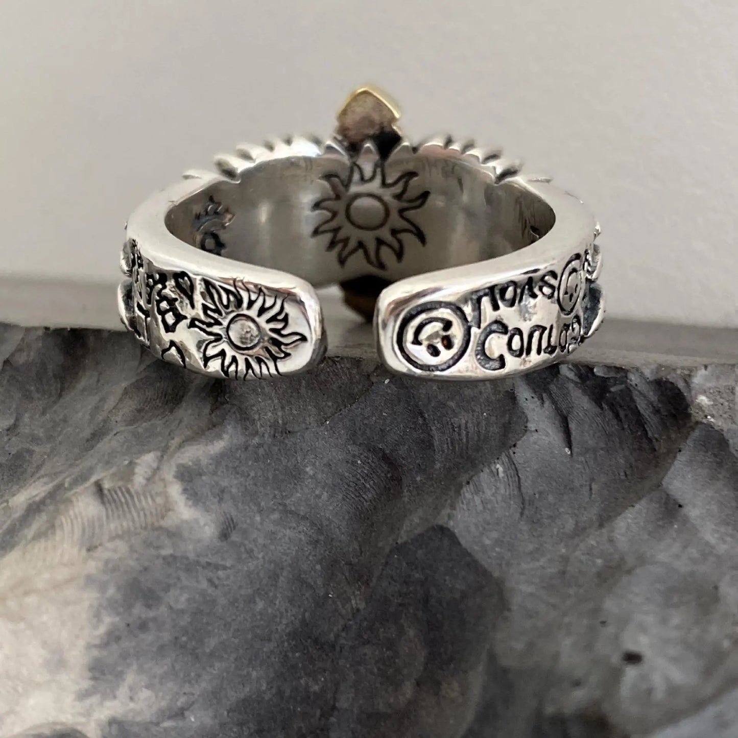 Cross Feather Graffiti Ring
