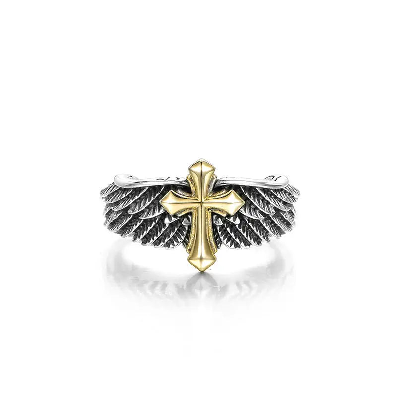 Cross Feather Graffiti Ring