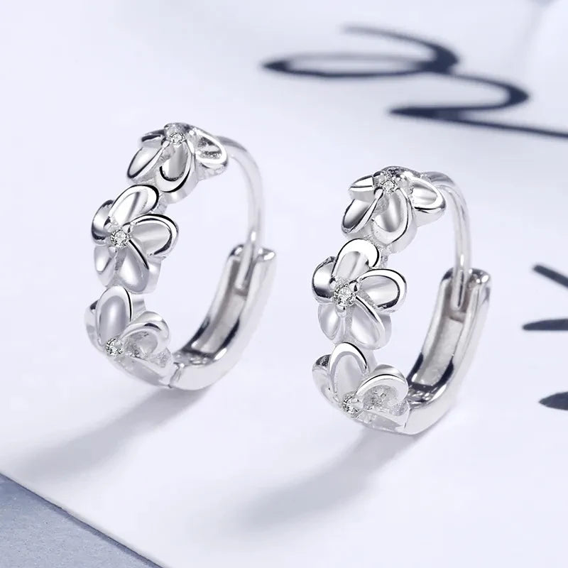 Silver Flower Hoop Earrings