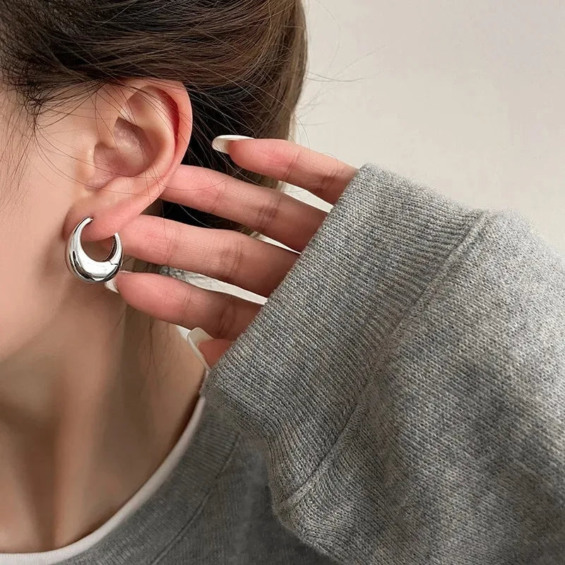 Oval 3D Metal Earrings
