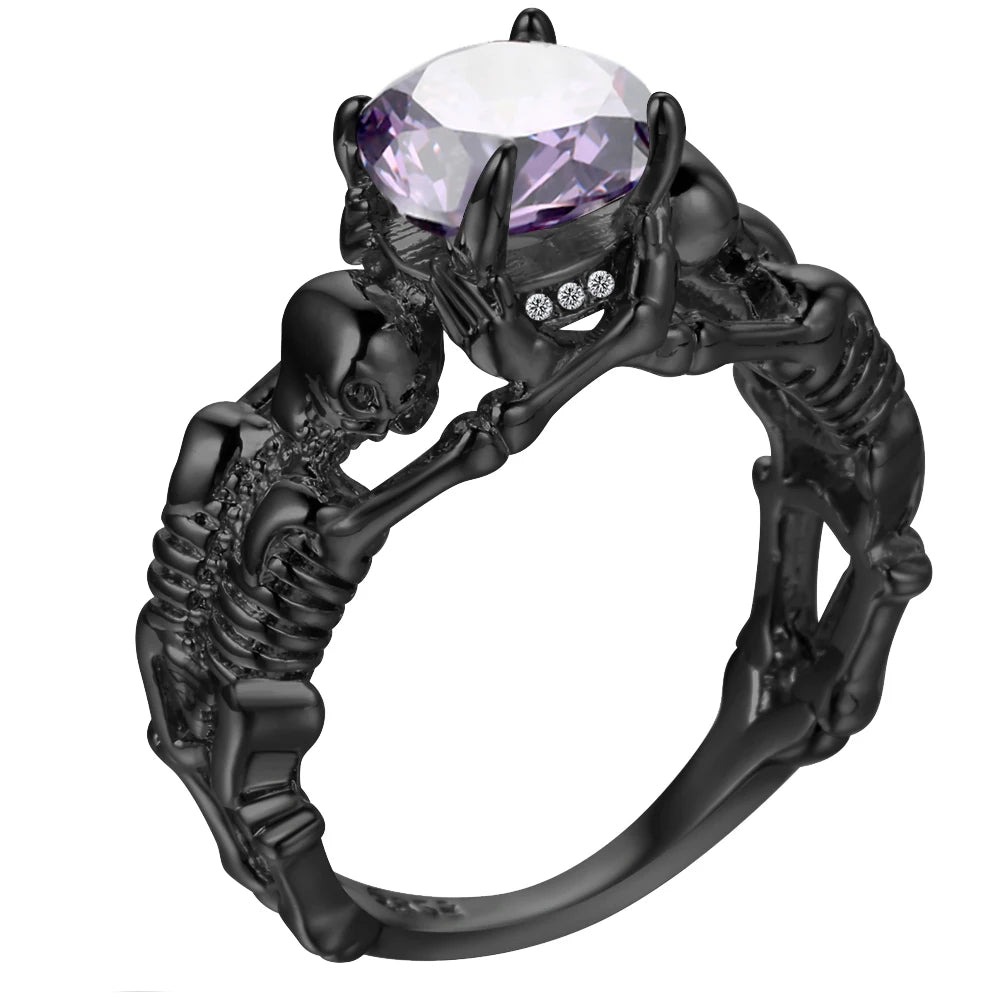 Skeleton Ring with Black Stone