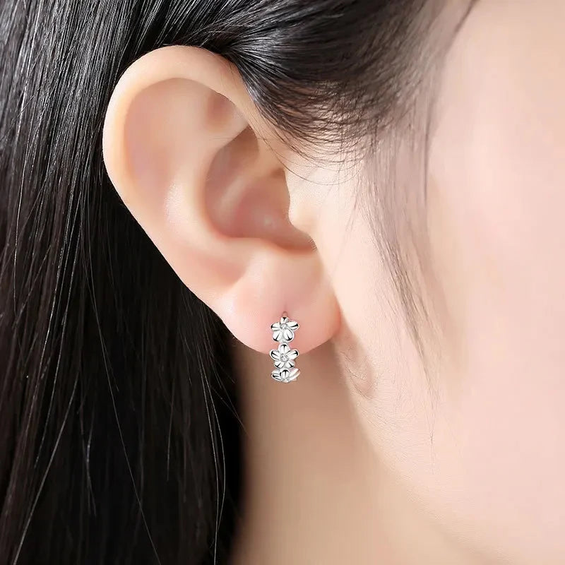 Silver Flower Hoop Earrings