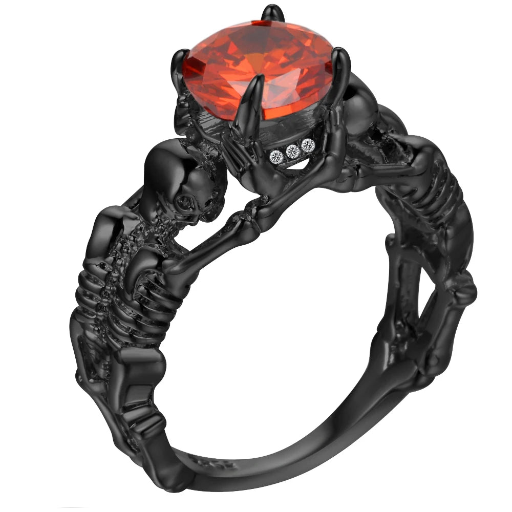 Skeleton Ring with Black Stone