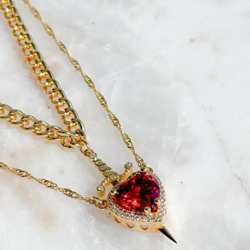 Dagger Heart Necklace Set