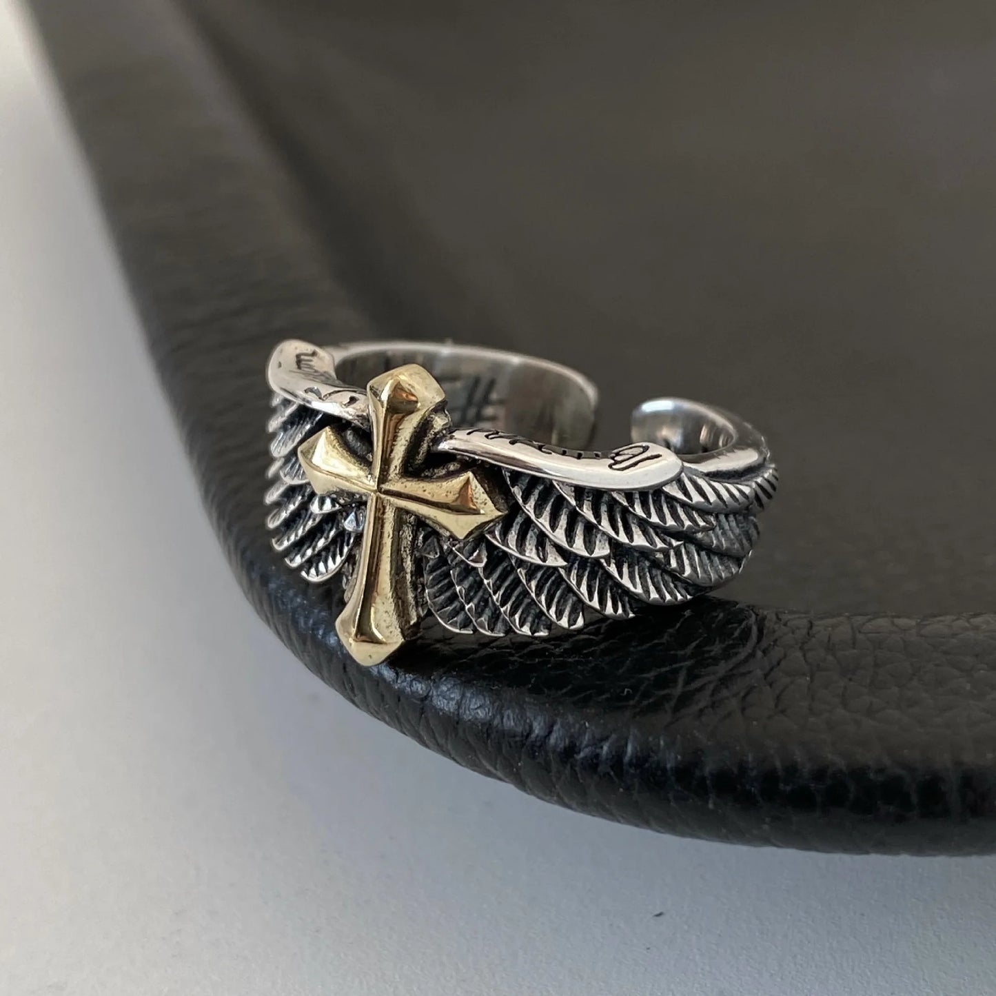 Cross Feather Graffiti Ring