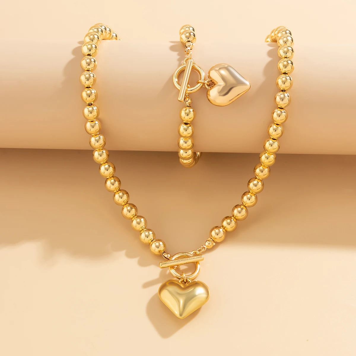 Hollow Heart Pendant Necklace & Bracelet