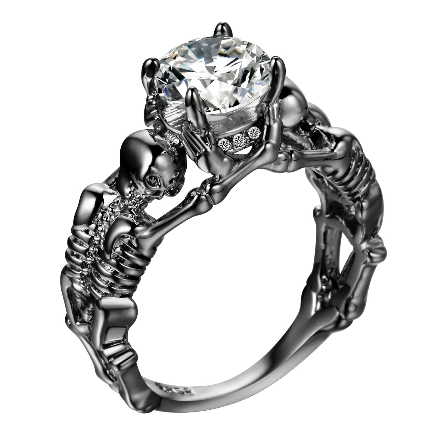 Skeleton Ring with Black Stone