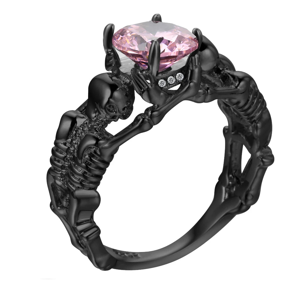 Skeleton Ring with Black Stone