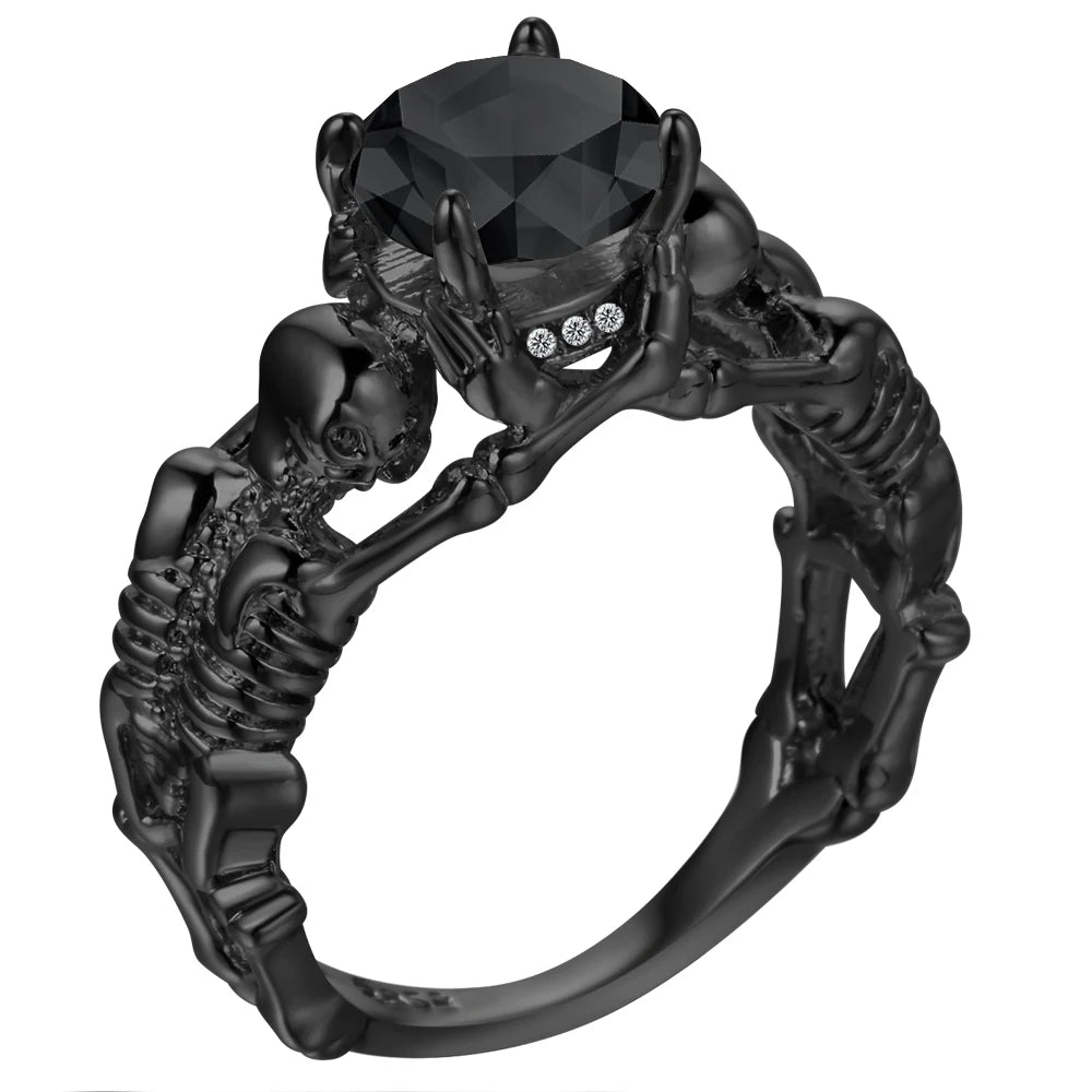 Skeleton Ring with Black Stone