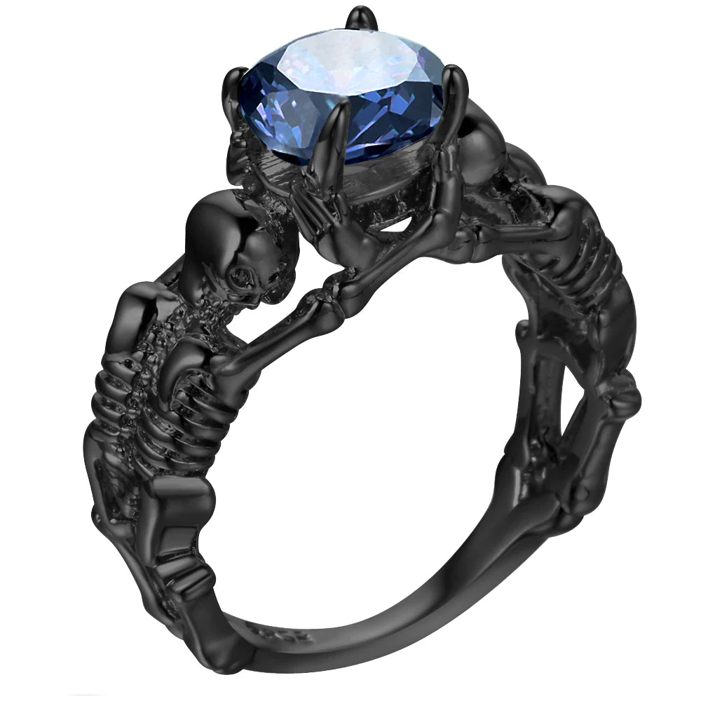 Skeleton Ring with Black Stone