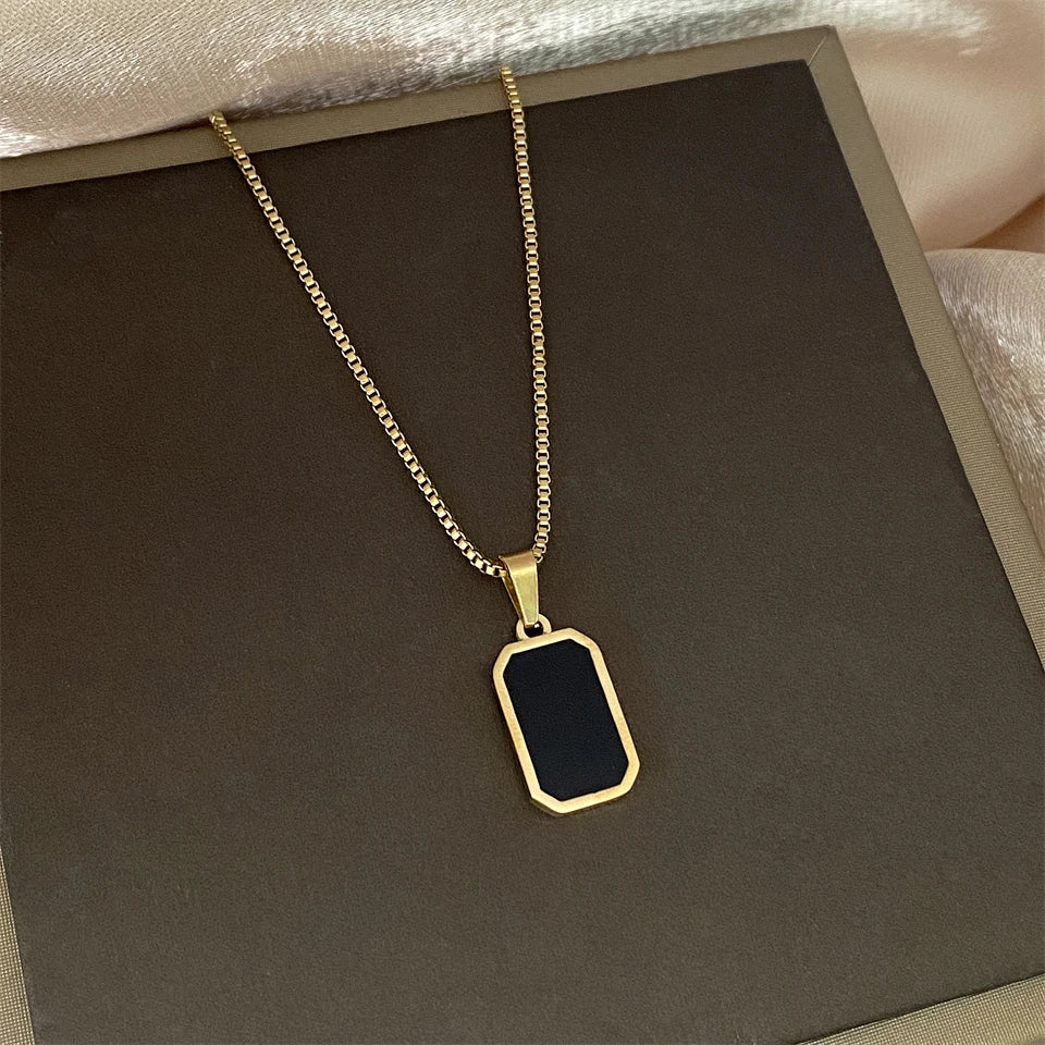 Black Square Pendant Necklace