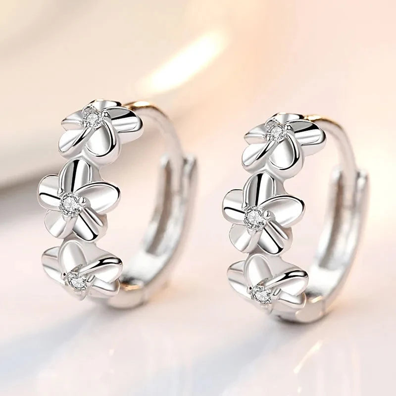 Silver Flower Hoop Earrings