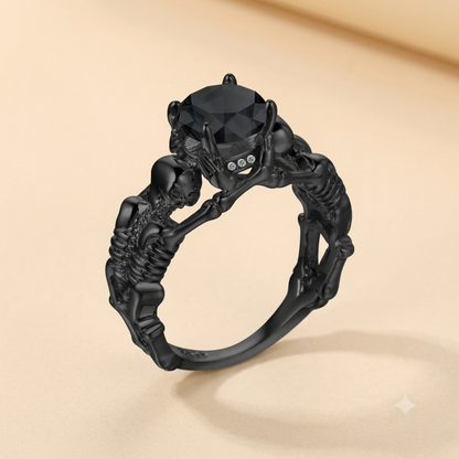 Skeleton Ring with Black Stone
