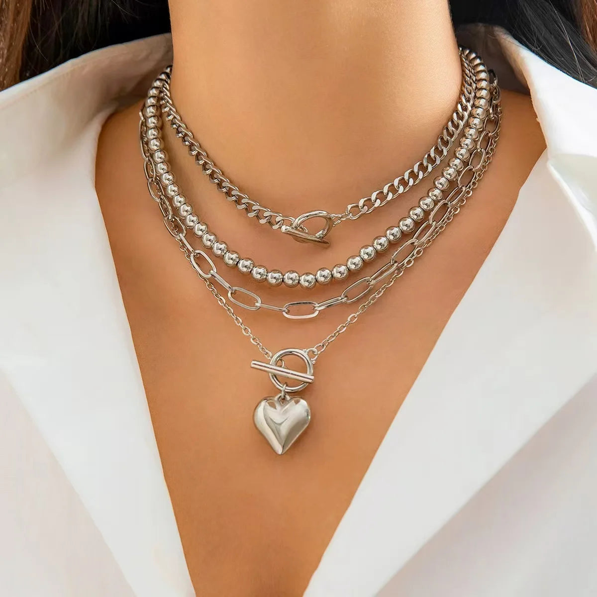 Stacked Heart Pendant Necklace