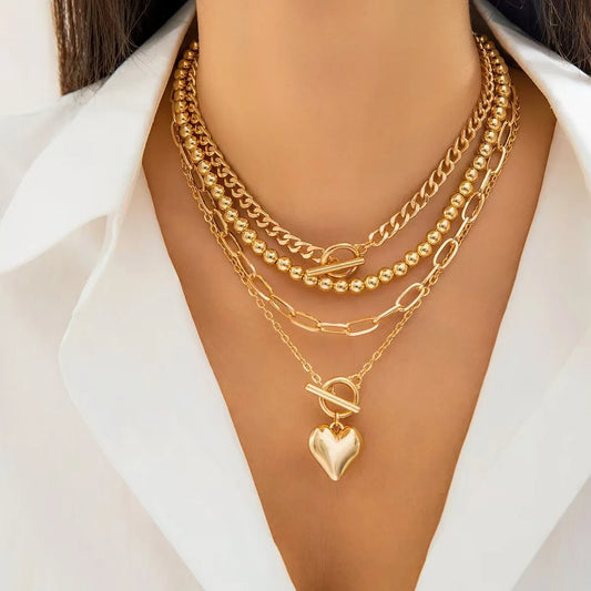 Stacked Heart Pendant Necklace