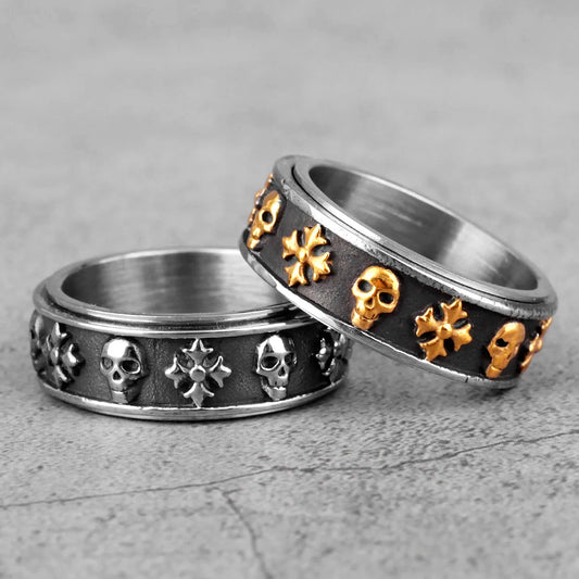 Cross Skull Rotatable Ring