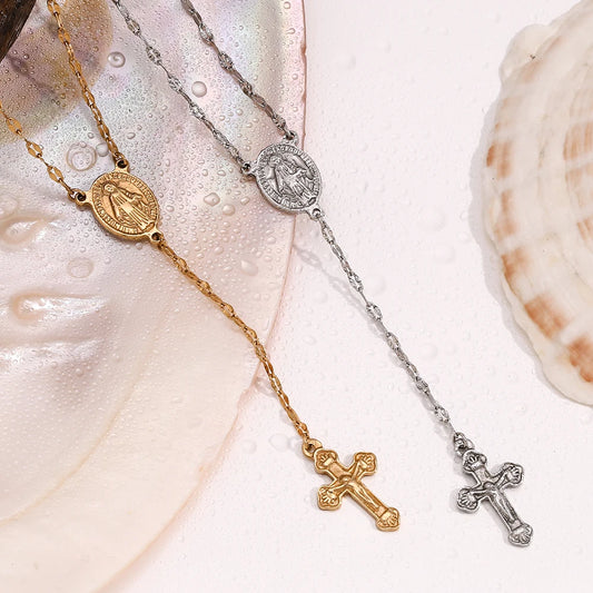 Virgin Cross Tassel Necklace
