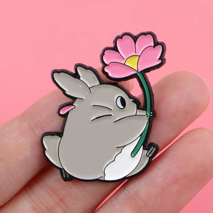 Totoro Inspired Flower Pin Badge