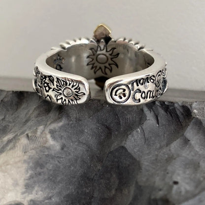 Cross Feather Graffiti Ring