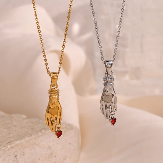 One-Handed Red Rhinestone Necklace