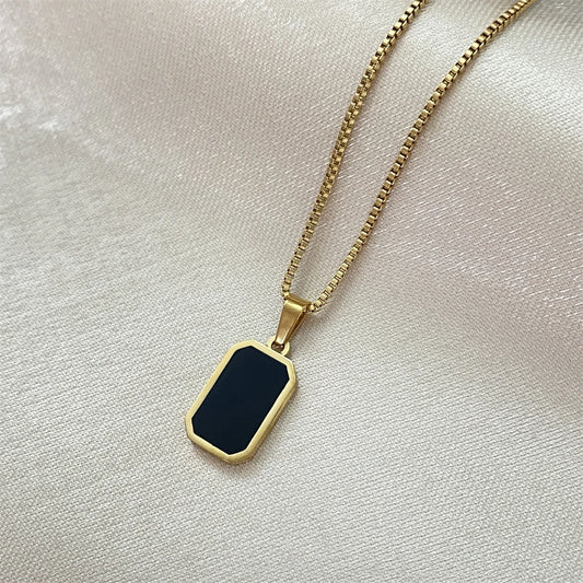 Black Square Pendant Necklace