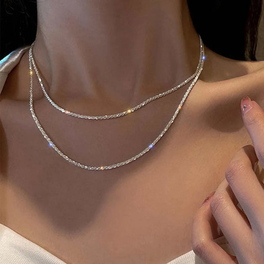 Double Silver Stone Necklace