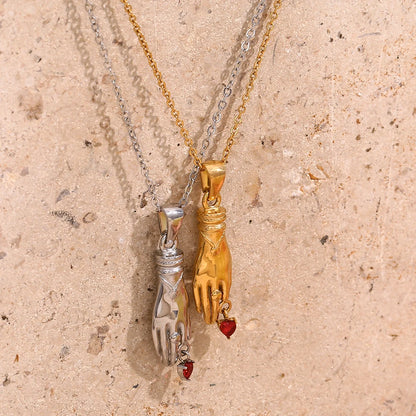 One-Handed Red Rhinestone Necklace