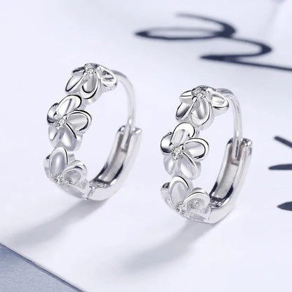 Silver Flower Hoop Earrings