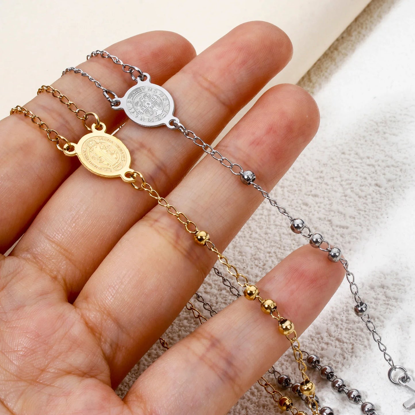 Christian Mary & Saint Benedict Rosary Necklace