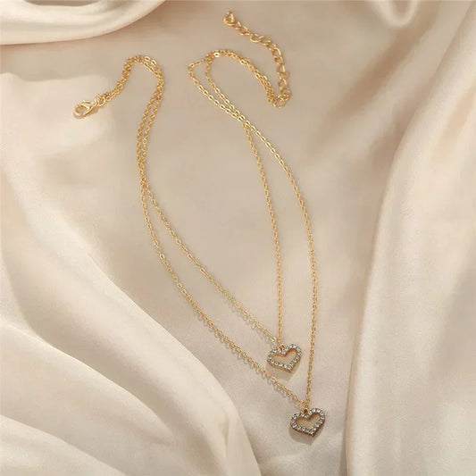 Double Heart Layered Necklace