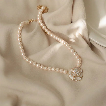 Vintage Pearl Rose Necklace