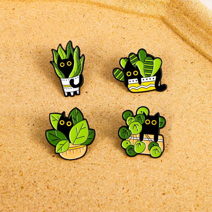 Cats in Plants Enamel Pin Set