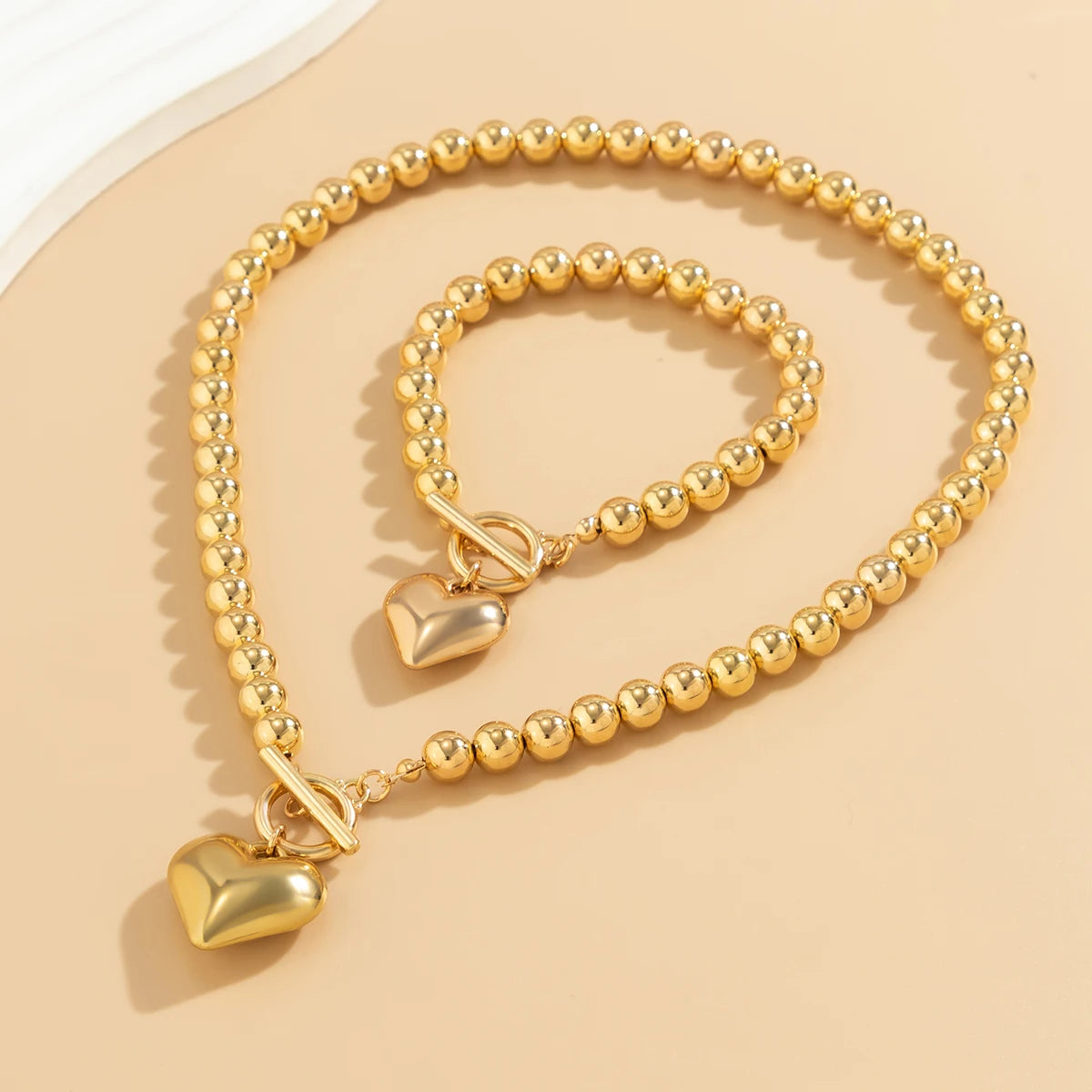 Hollow Heart Pendant Necklace & Bracelet