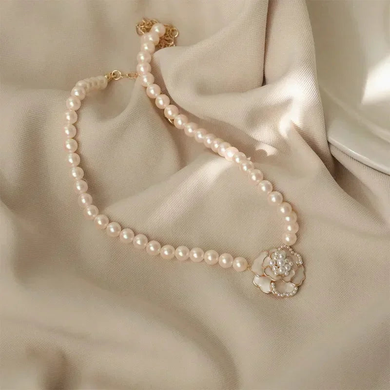 Vintage Pearl Rose Necklace