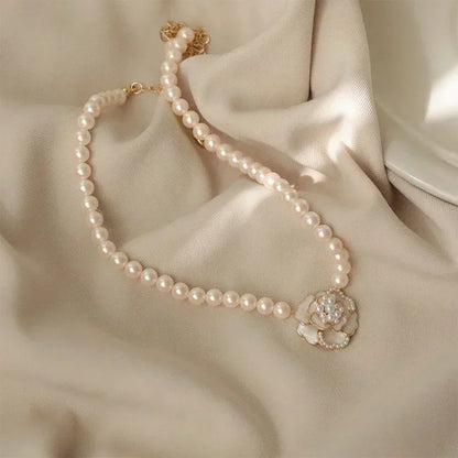 Vintage Pearl Rose Necklace