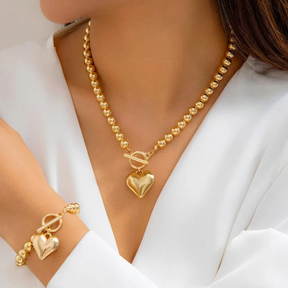 Hollow Heart Pendant Necklace & Bracelet