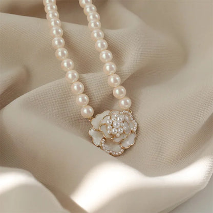 Vintage Pearl Rose Necklace