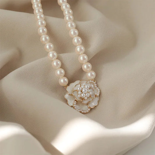 Vintage Pearl Rose Necklace