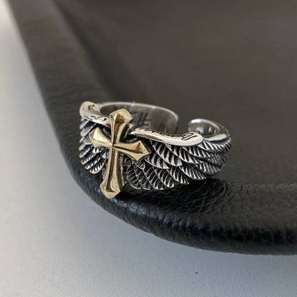 Cross Feather Graffiti Ring