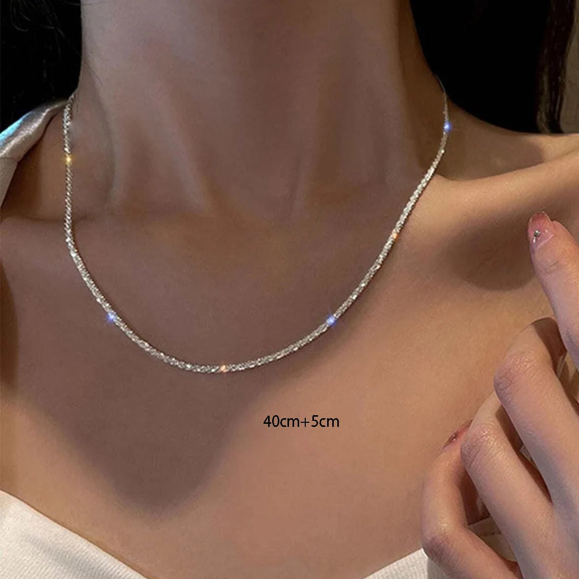 Silver Stone Chain Necklace