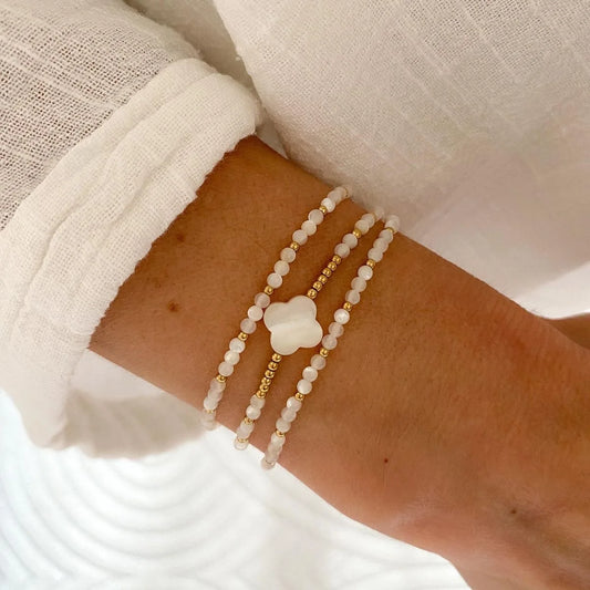 Shell Bead & Leaf Charm Bracelet