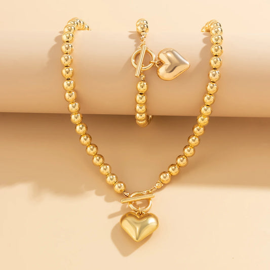 Hollow Heart Pendant Necklace & Bracelet
