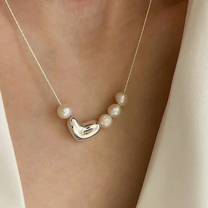 Chrome Heart & Pearl Necklace