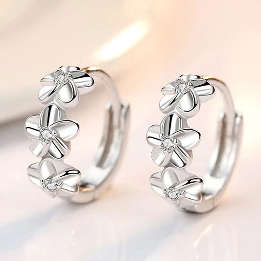 Silver Flower Hoop Earrings