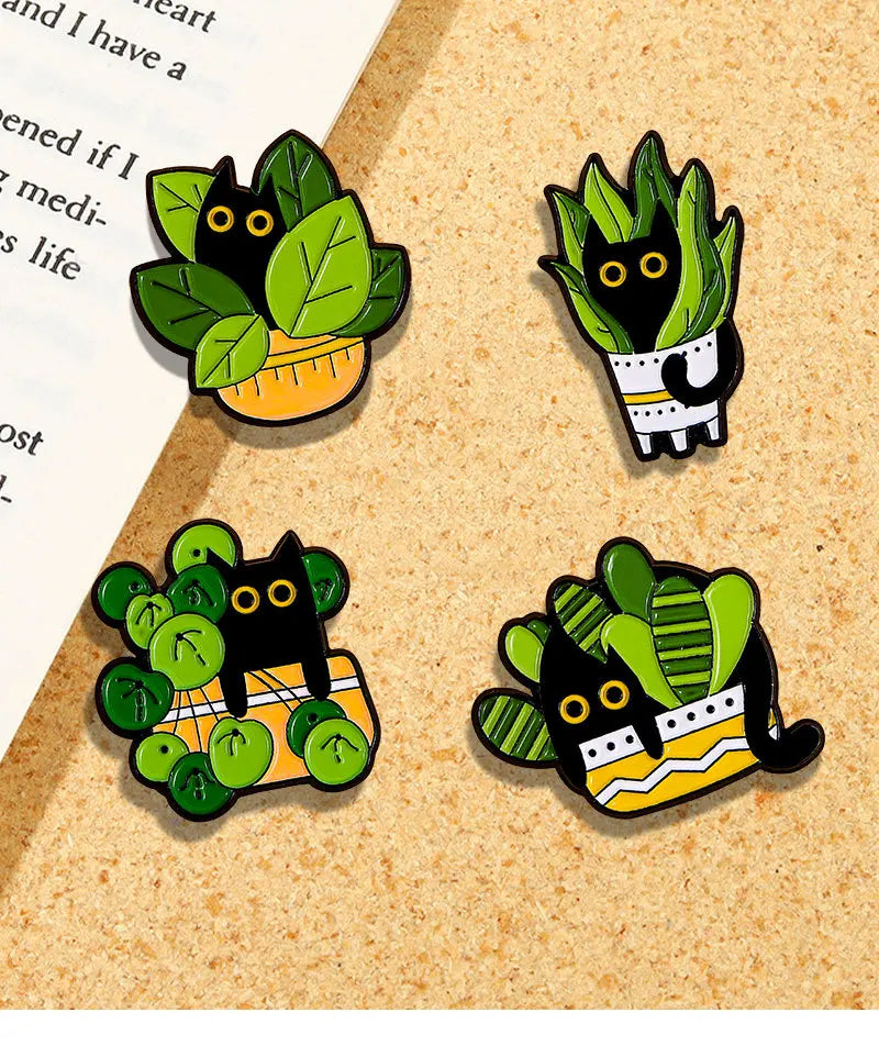 Cats in Plants Enamel Pin Set