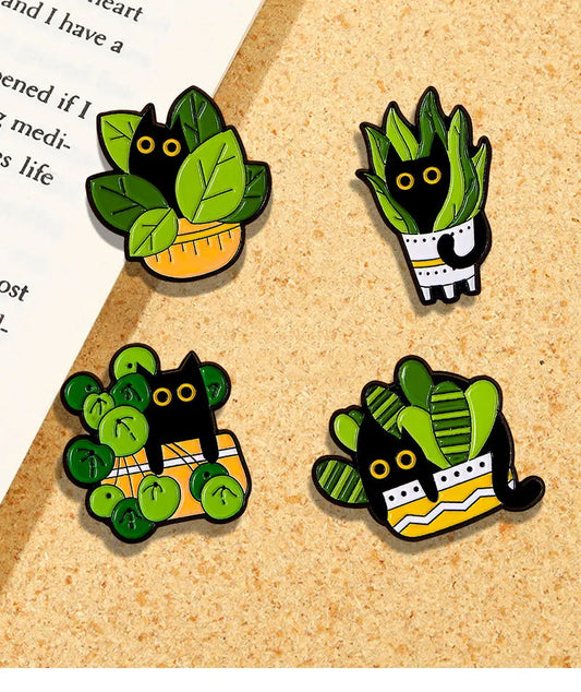 Cats in Plants Enamel Pin Set